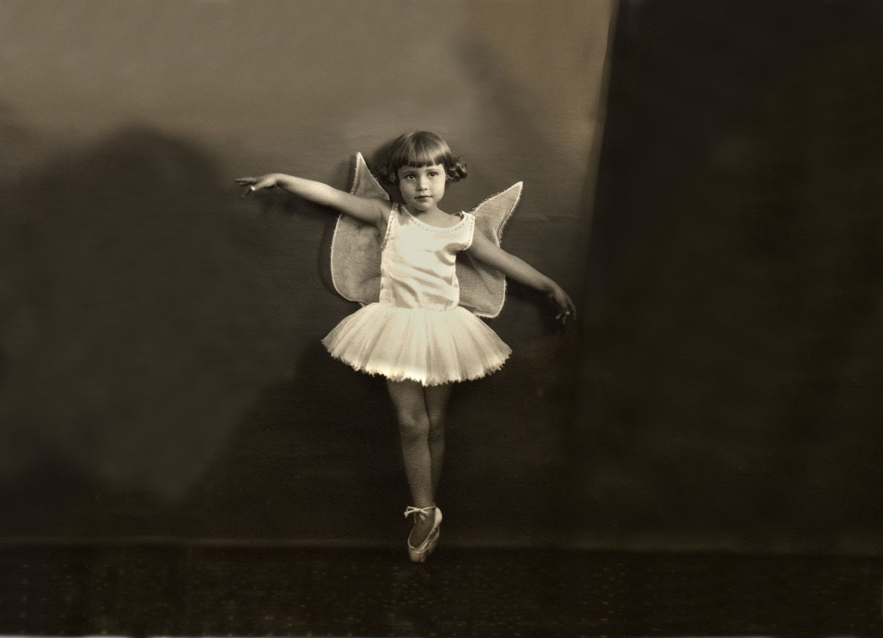 Maria Tallchief age 4 dressed in white ballerina costume