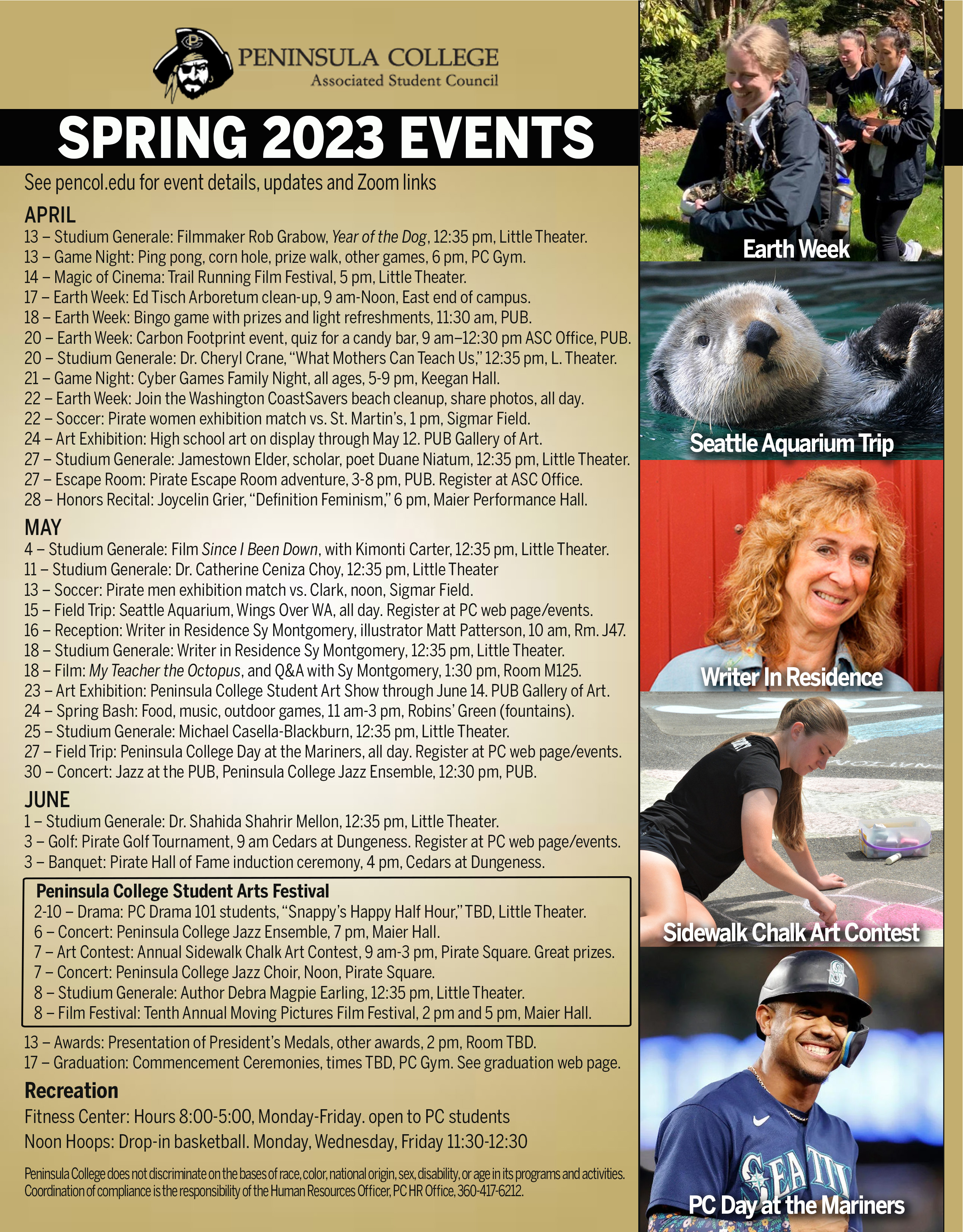 Peninsula College 2023 spring activities