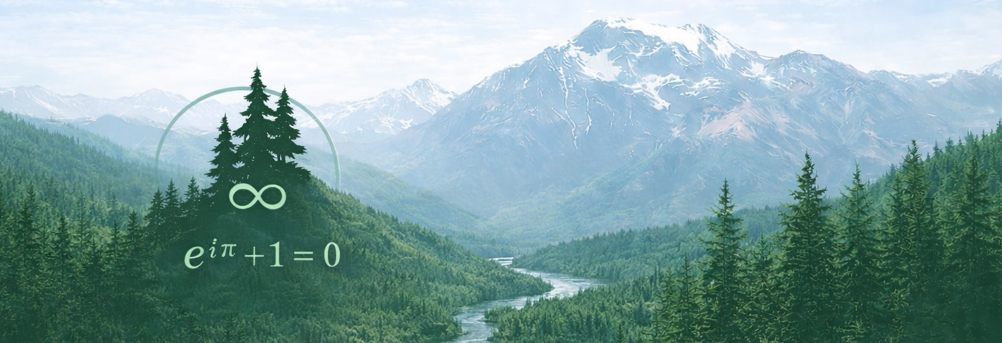 Math Center banner with mountain landscape and subtle math symbols