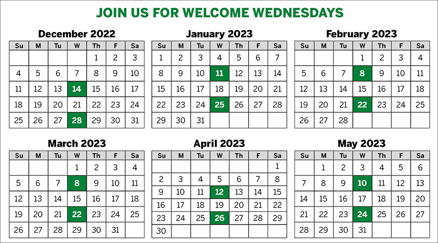 Welcome Wednesdays calendar